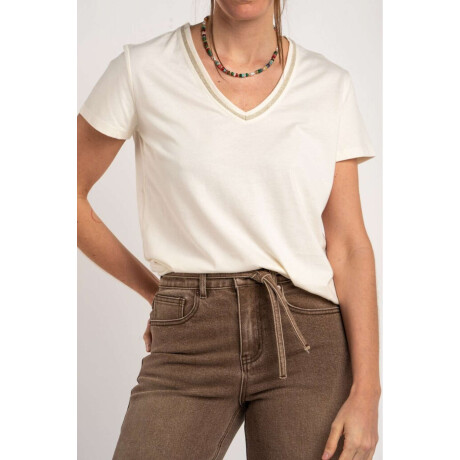 Remera Escote V Algodón Nacar