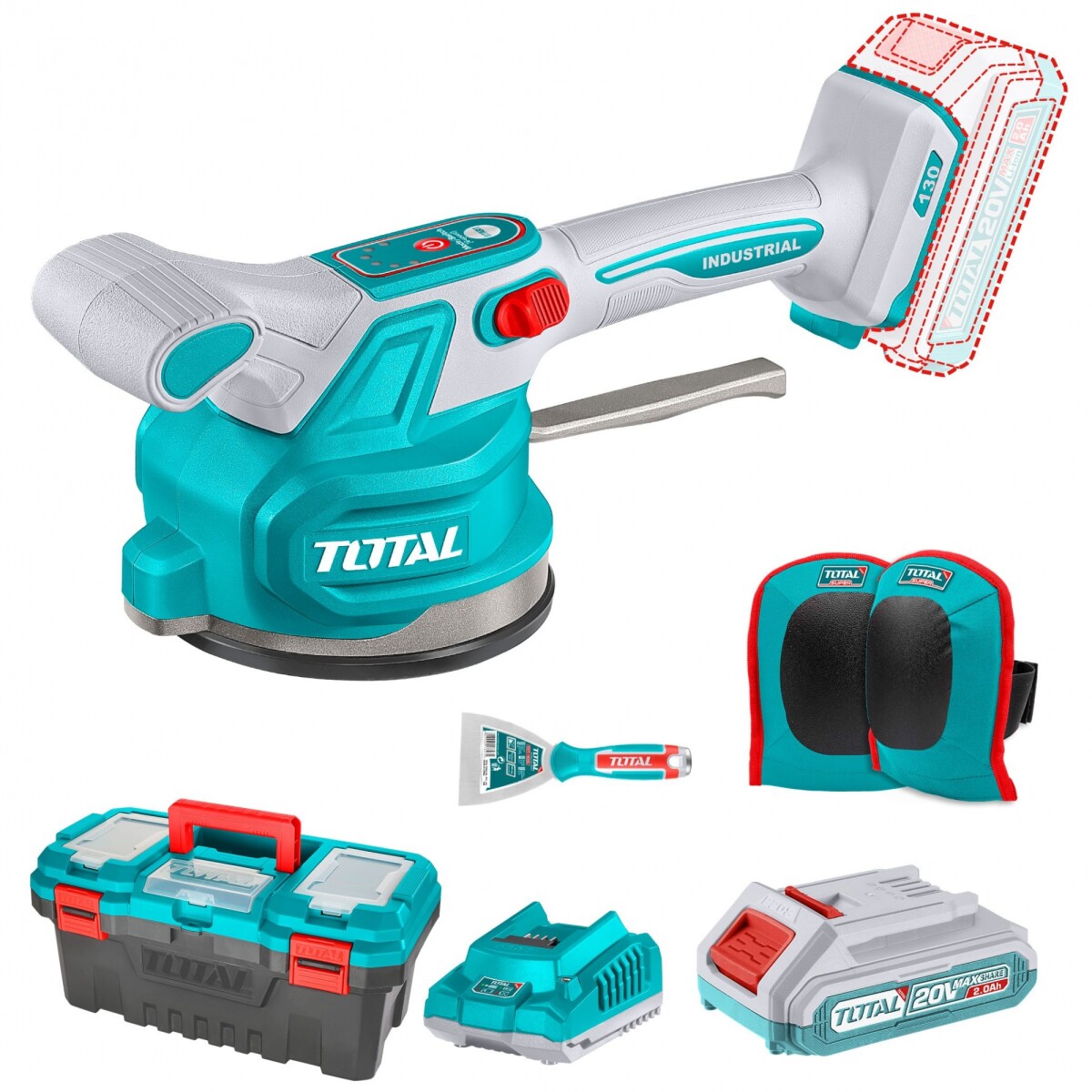 Ventosa Vibradora Inalámbrica 20v Para Cerámicas 60Kg - 1 Batería 2.0Ah 