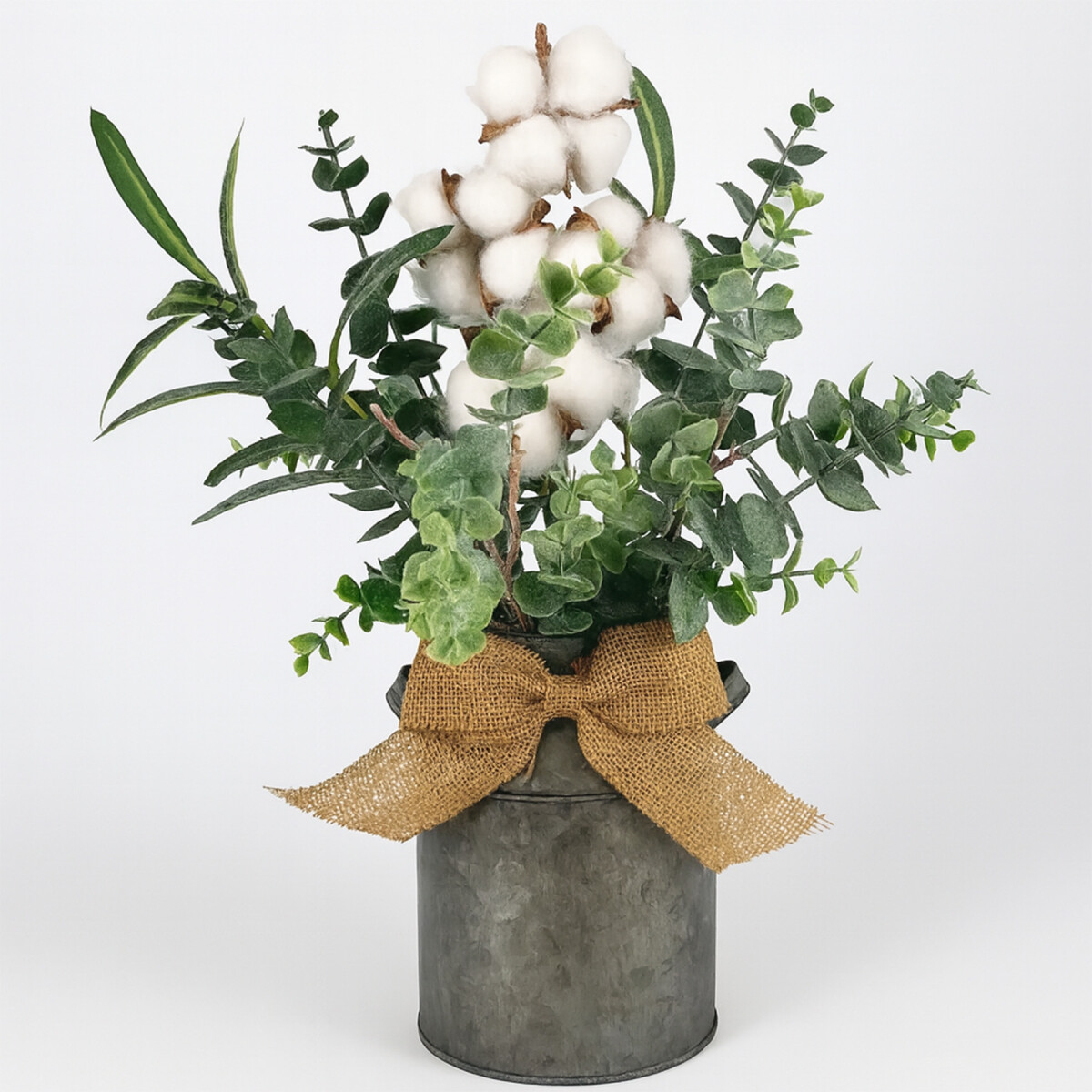 Planta Algodón Decoración Artificial Maceta Balde Metal - Color Verde 