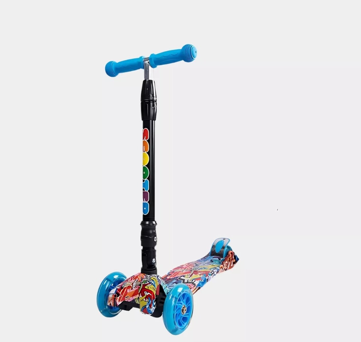 Monopatín Piccoly 3 Ruedas Para Niños Ajustable Con Luces - Celeste 