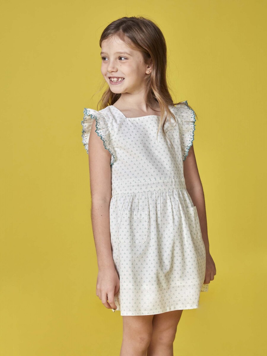 Vestido Con Lunares Pequeã±os Con Bordad Blanco