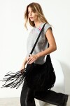 Cartera bandolera suede con flecos negro