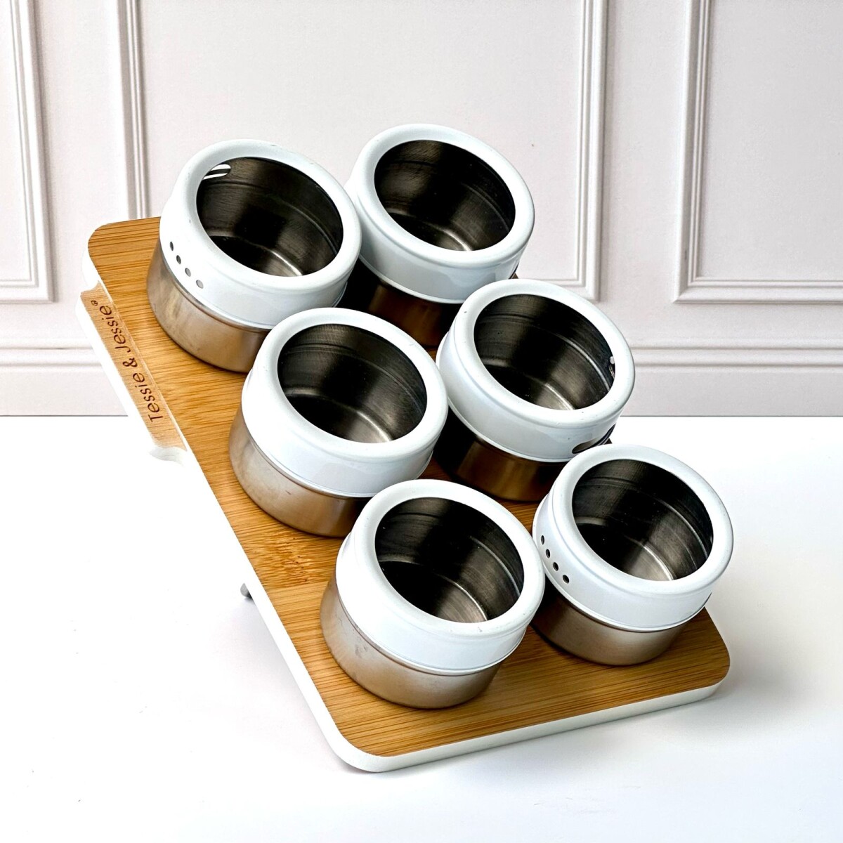 Especiero Condimentero Magnético De Cocina Acero/Bambú X6 