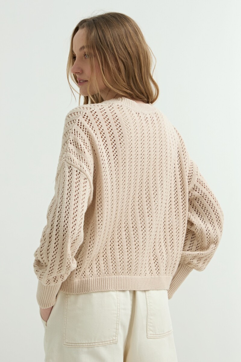 Cardigan escote V calado BEIGE