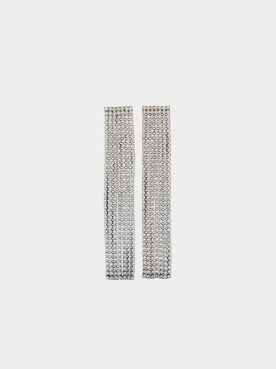Pendientes Largos De Cadenas Con Cristales plateado