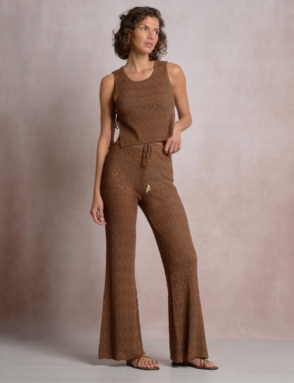 Pantalón Boho Calado Acampanado MARRON
