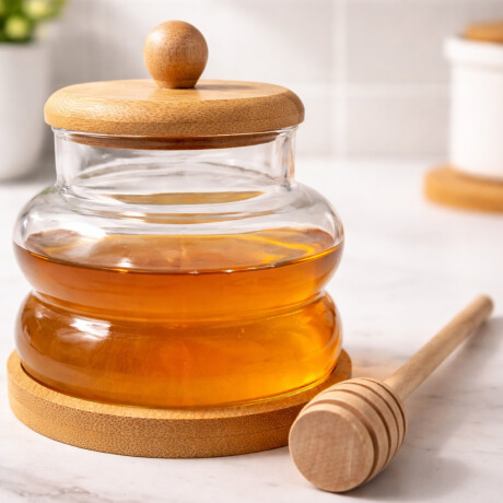 Mielera de vidrio y madera 350ml Madera