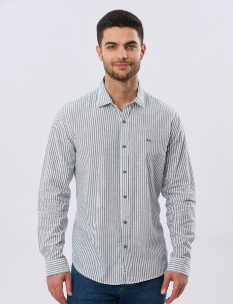CAMISA RAYADA DE LINO Denim