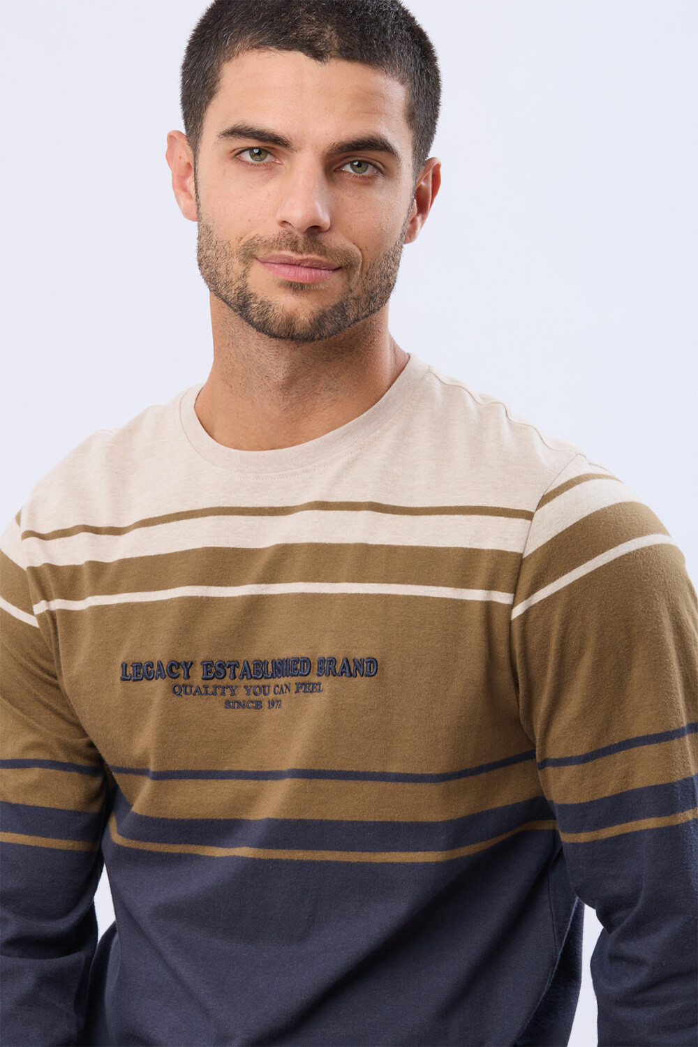 REMERA RAYADA BORDADA Beige