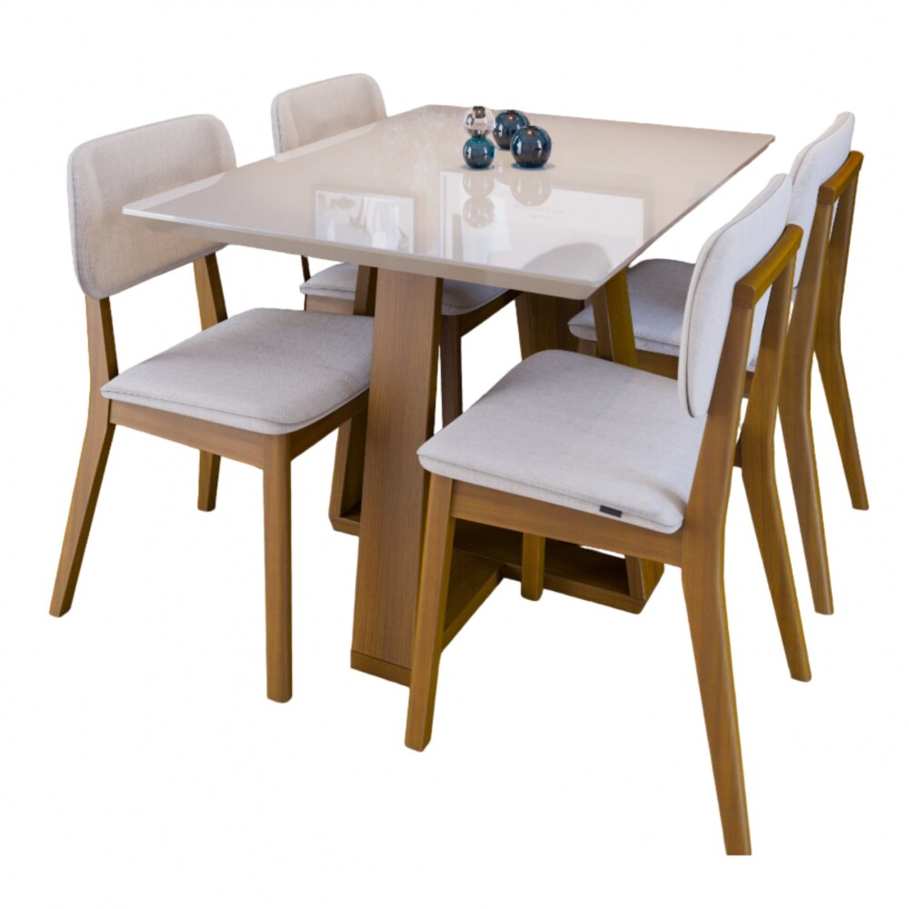 Mesa de Comedor Wood 1.2 - Rectangular - Línea Manhattan - Vidrio - Blanco/Natural Mesa de Comedor Wood 1.2 - Rectangular - Línea Manhattan - Vidrio - Blanco/Natural