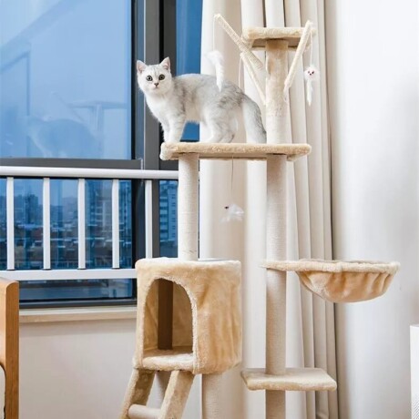 Rascador Torre 5 Niveles en Felpa y Sisal para Gato Beige