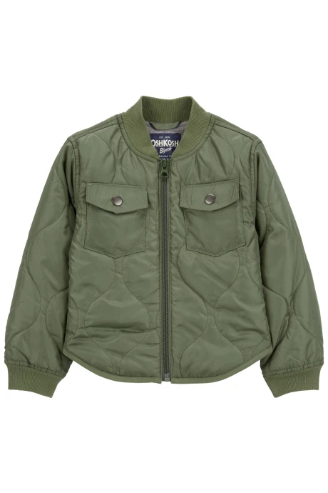 Campera de popelina, acolchada, verde oliva. Talles 2-5T Sin color