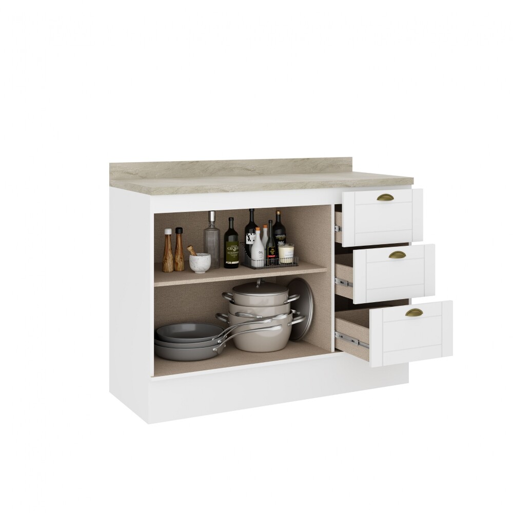 Bajo Mesada 3 Cajones + 2 Puertas (Con Tapa) - Linea Americana Blanco