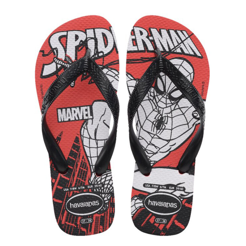 Sandalias Infantiles Havaianas Top Marvel Logomania Rojo - Negro