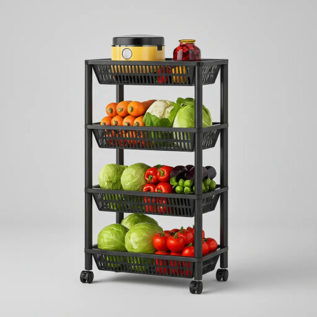 Estante Organizador 4 Pisos Con Ruedas Multiuso Cocina Baño Negro