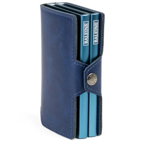Billetera Baleine Double Kansas en Aluminio y Cuero con Protección RFID Original Navy
