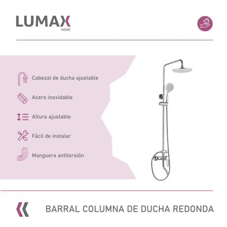 Barra columna ducha redonda inox con soporte y diseño moderno para baño Barra columna ducha redonda inox con soporte y diseño moderno para baño