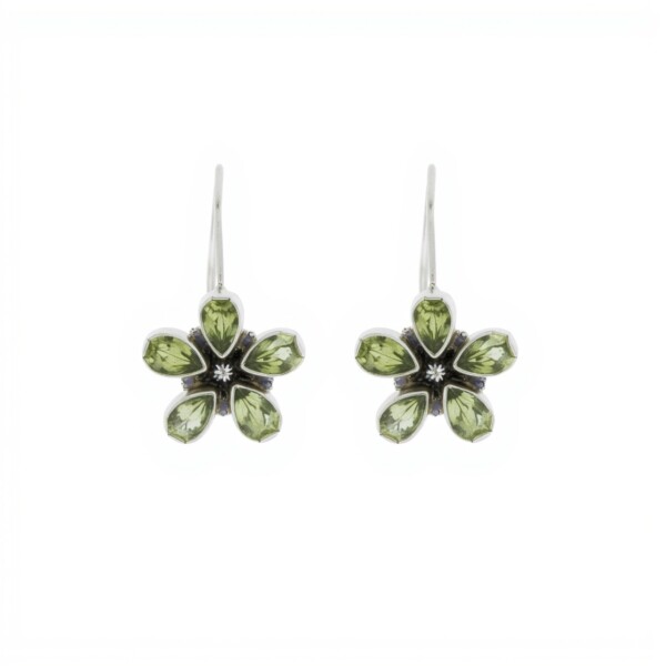 Caravanas Flores-Plata rodinada 925-Piedra Peridoto-CA2000 conpiedra