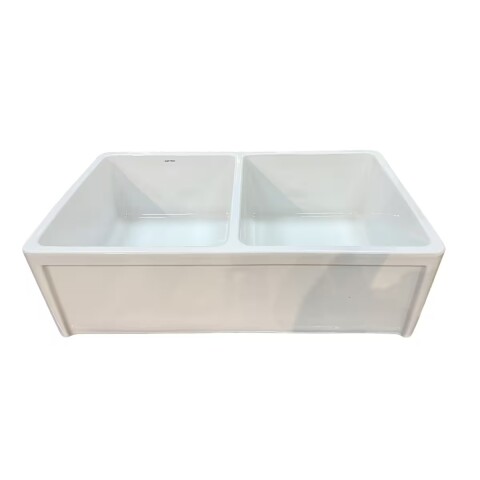 Pileta de cocina doble de loza blanca brillante DMC 81X51X25 . Pileta De Cocina Doble De Loza Blanca Brillante Dmc 81x51x25 .