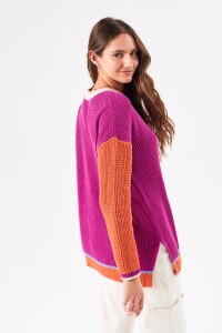 Sweater Textura Combinado Fucsia