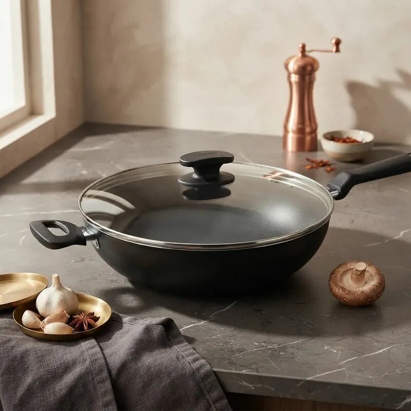 Wok De Aluminio Con Tapa De Vidrio Tramontina - 20394/028 Wok De Aluminio Con Tapa De Vidrio Tramontina - 20394/028