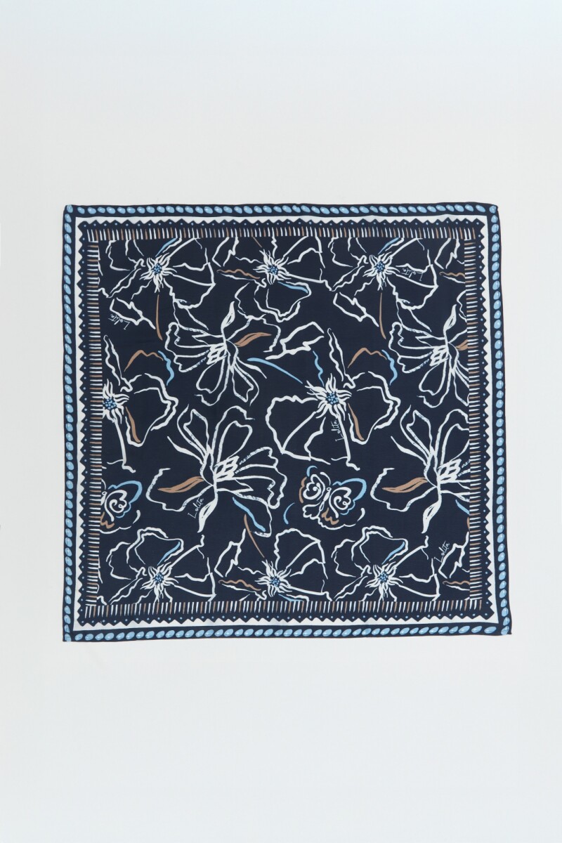 Pañuelo estampado floral abstracto - azul marino 
