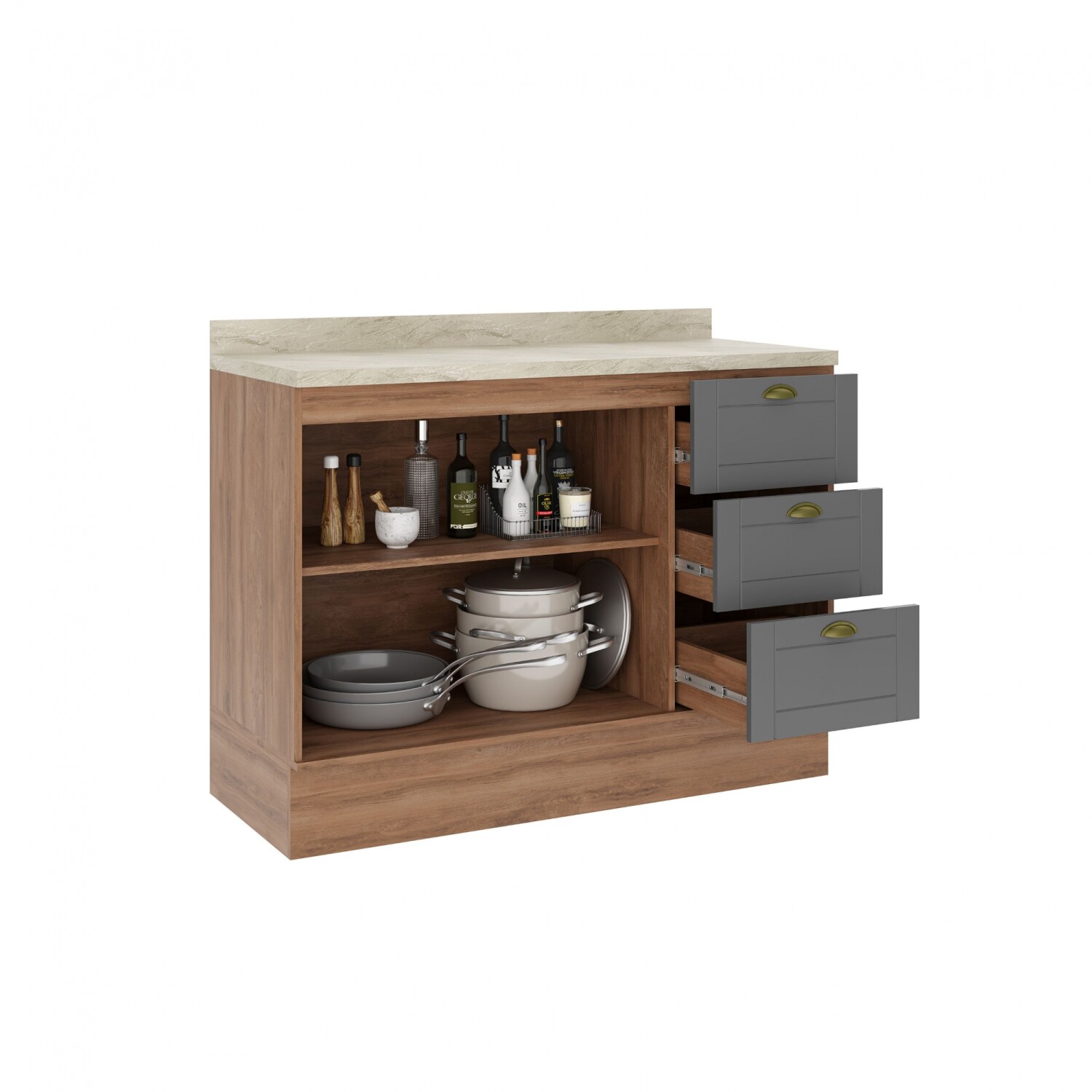 Bajo Mesada 3 Cajones + 2 Puertas (Con Tapa) - Linea Americana - Gris ...