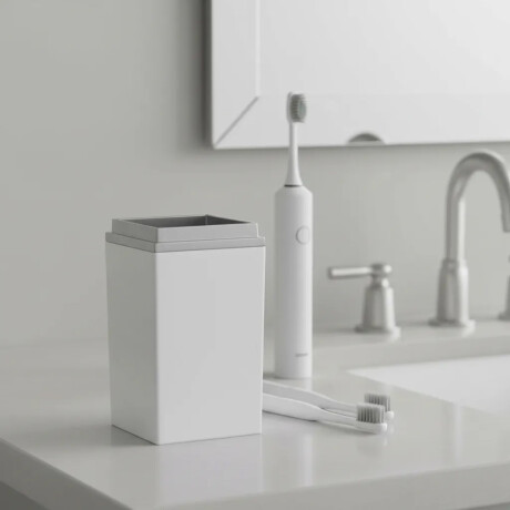 Organizador Baño Porta Cepillo Dientes Pasta Quadratta en PP Blanco