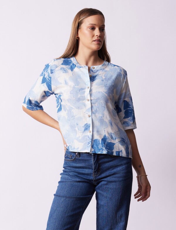 Blusa Lino Flores CELESTE/MULTI