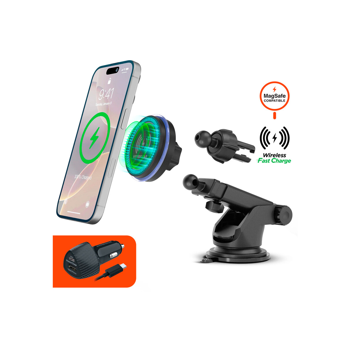 Soporte magnético HyperGear inalámbrico de carga rápida 15W 
