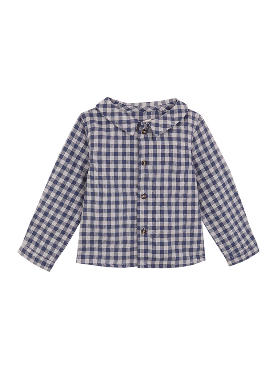 Camisa De Cuadros Con Smo Azul Medio Oscuro