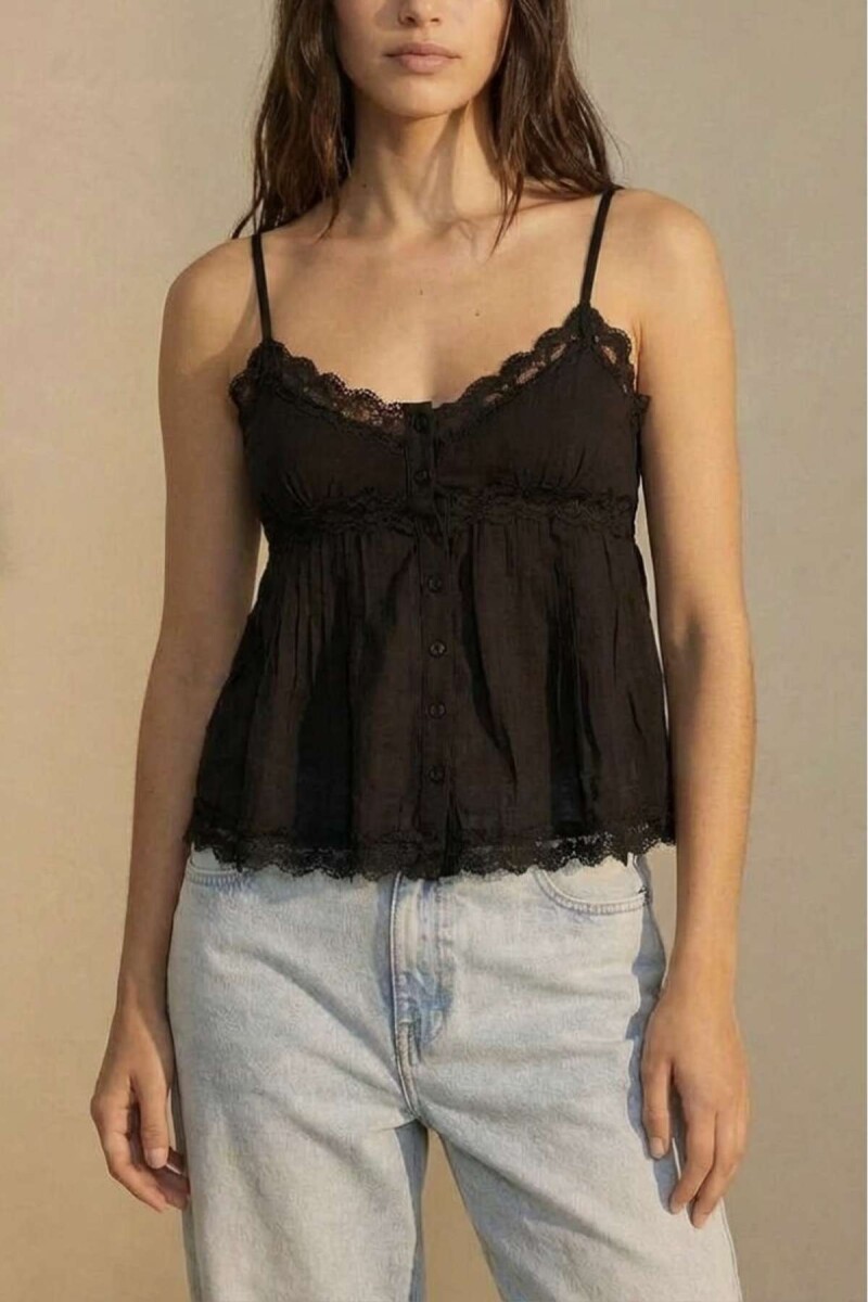 Blusa Encaje Bordados - Negro 