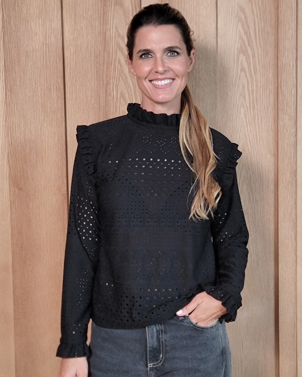 Polera Marina - Broderie strech negro 