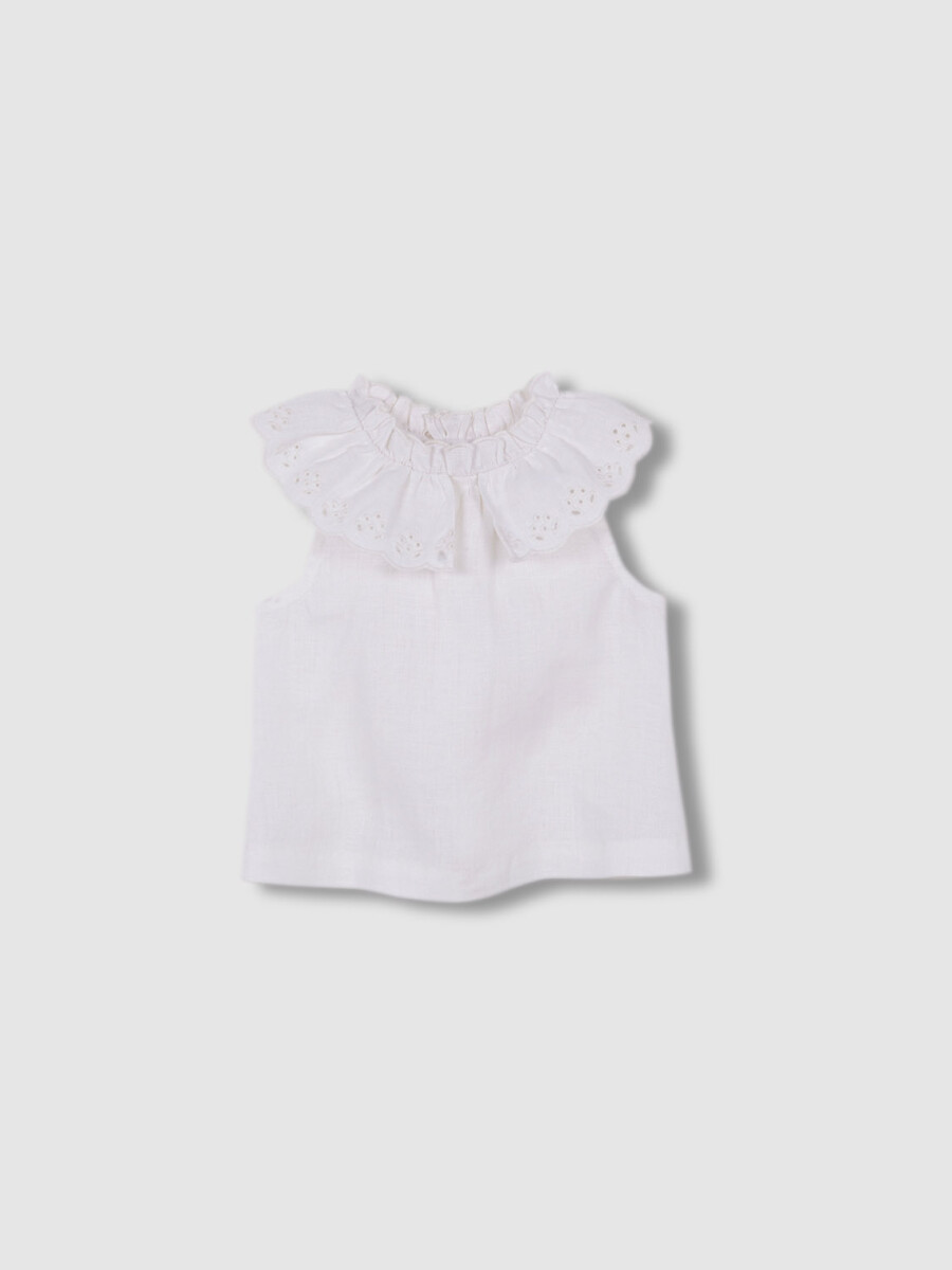 Blusa Cuello Bordado Blanco