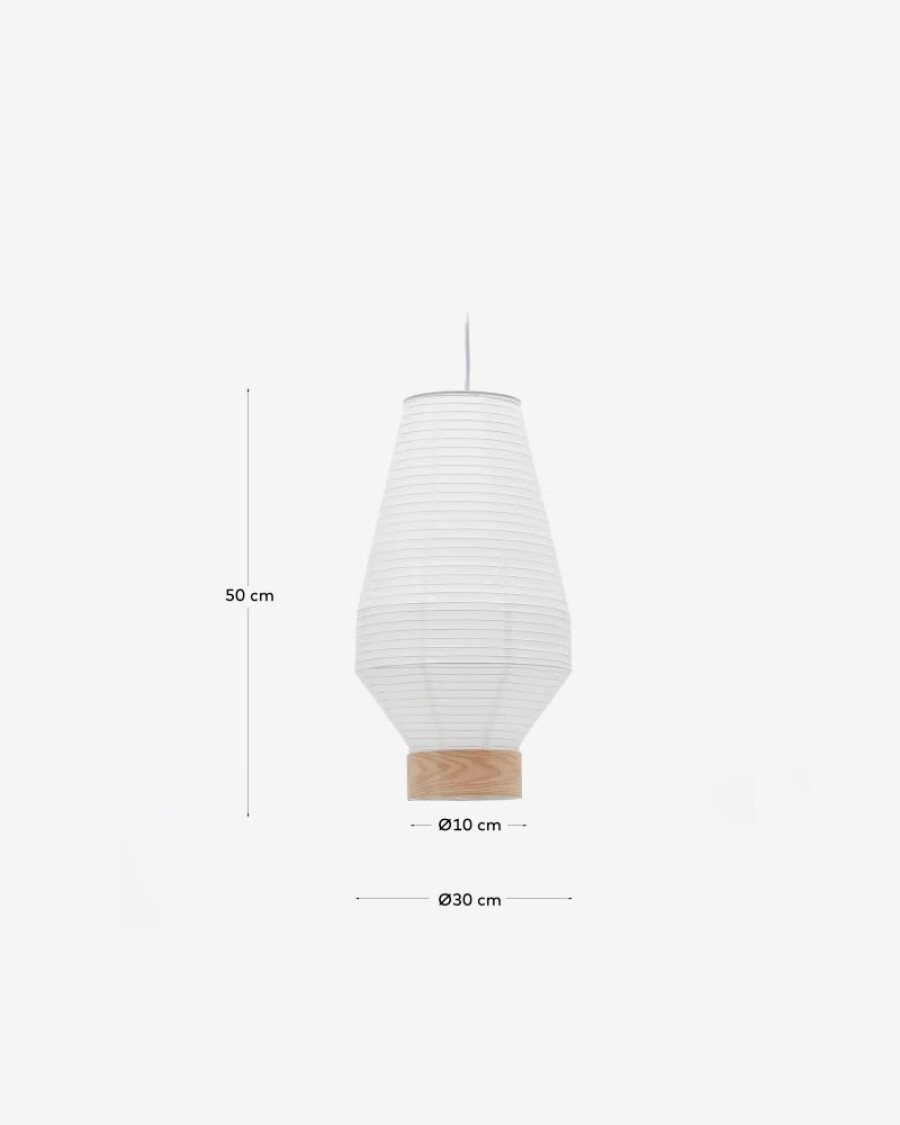 Pantalla para lámpara de techo Hila de papel blanco y chapa de madera natural Ø 30 cm