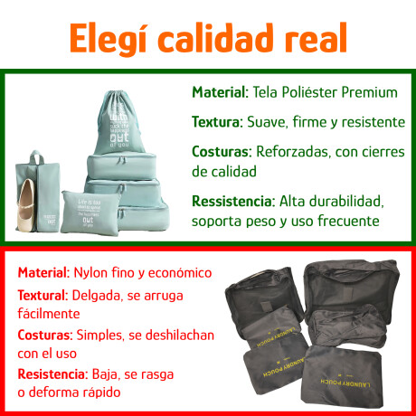 Set X6 Organizadores de Equipaje Valija Mochila Ropa p/Viaje Verde