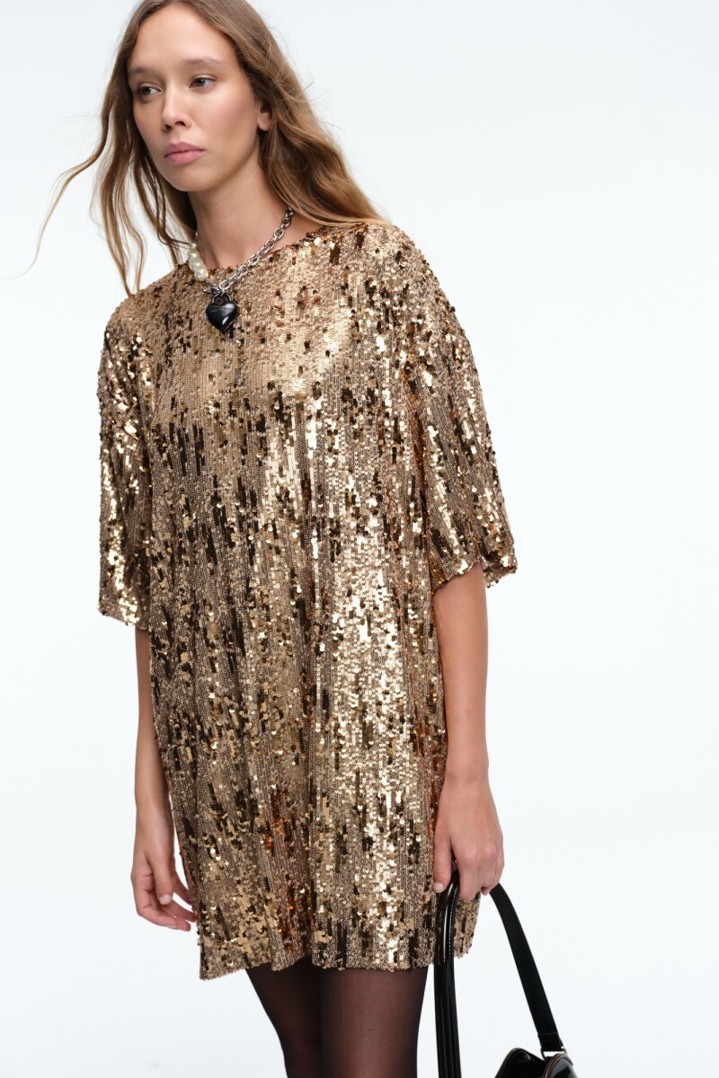 VESTIDO LENTEJUELAS Oro