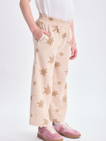 Pantalón punto cortado Estampa Estrellas Beige
