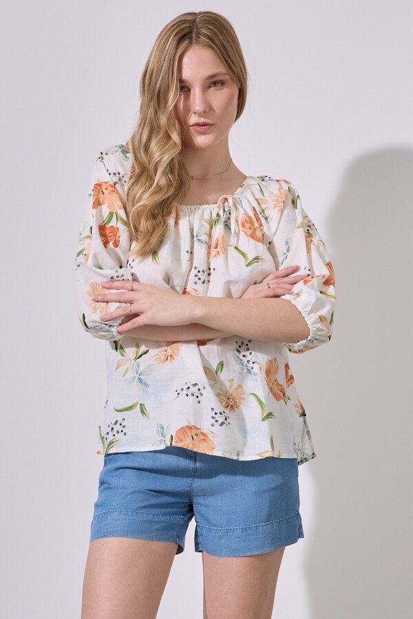 Blusa Lino Flowers CRUDO/MULTI