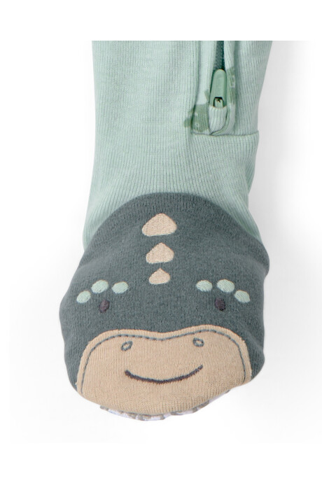 Pijama enterito de algodón con pie, verde, diseño dinos. Talles 12-24M Pijama enterito de algodón con pie, verde, diseño dinos. Talles 12-24M