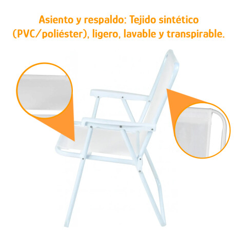 Set x2 Sillas Altas Plegables Acero Soporta 110Kg Mor Blanco