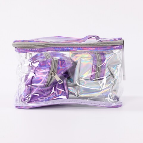 ESTUCHE TRANSPARENTE PARA COSMÉTICOS LÁSER (3 PIEZAS/MORADO) ESTUCHE TRANSPARENTE PARA COSMÉTICOS LÁSER (3 PIEZAS/MORADO)