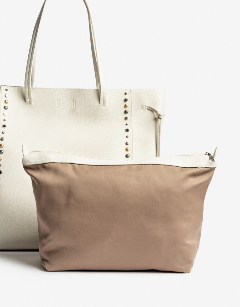 Shopper Cartera Shopper Con Tachas - Blanco Crudo