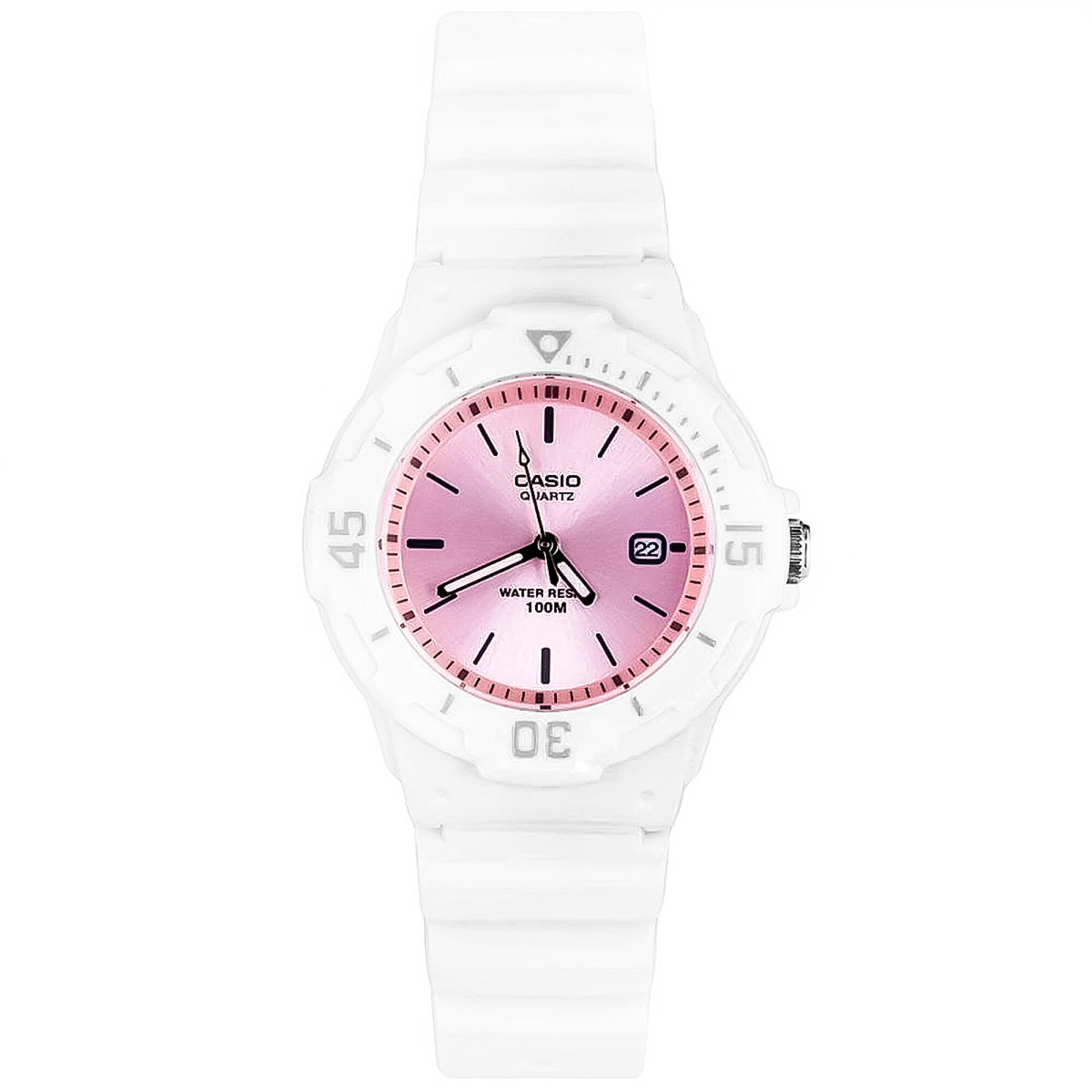 Reloj Casio Dama Malla De Resina Blanco Esfera Fucsia Febo - FEBO