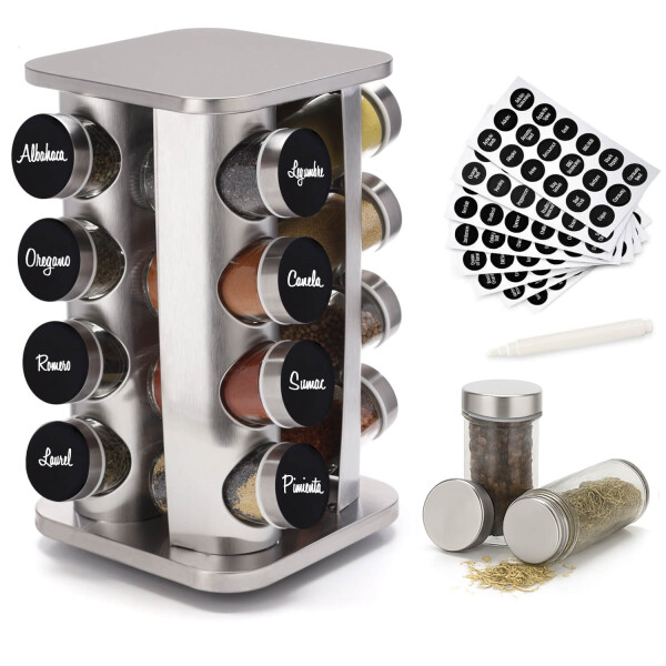 Especiero Giratorio 16 Frascos Vidrio Para Condimentos Cocina Acero Inoxidable Imback Especiero Giratorio 16 Frascos Vidrio Para Condimentos Cocina Acero Inoxidable Imback