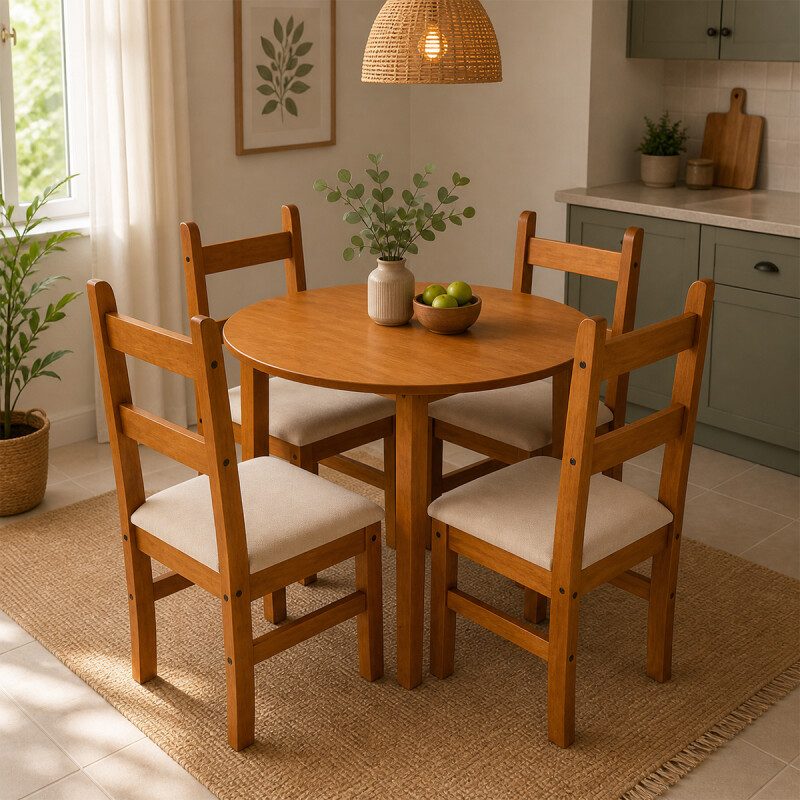 JUEGO DE COMEDOR LINDA REDONDO 4 SILLAS LUSTRE CERA 100% PINO Juego De Comedor Linda Redondo 4 Sillas Lustre Cera 100% Pino