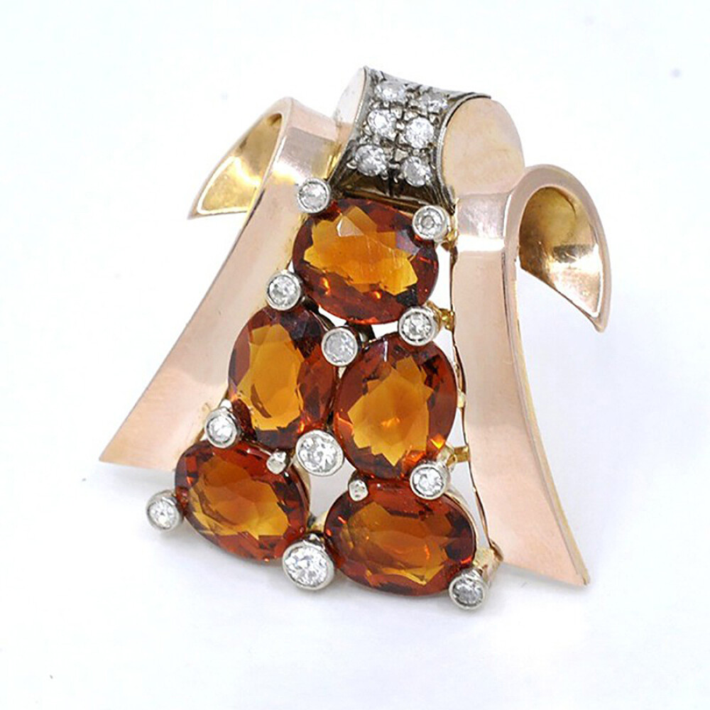 Clip Prendedor 18K Con Brillantes Y Topacios Clip Prendedor 18K Con Brillantes Y Topacios