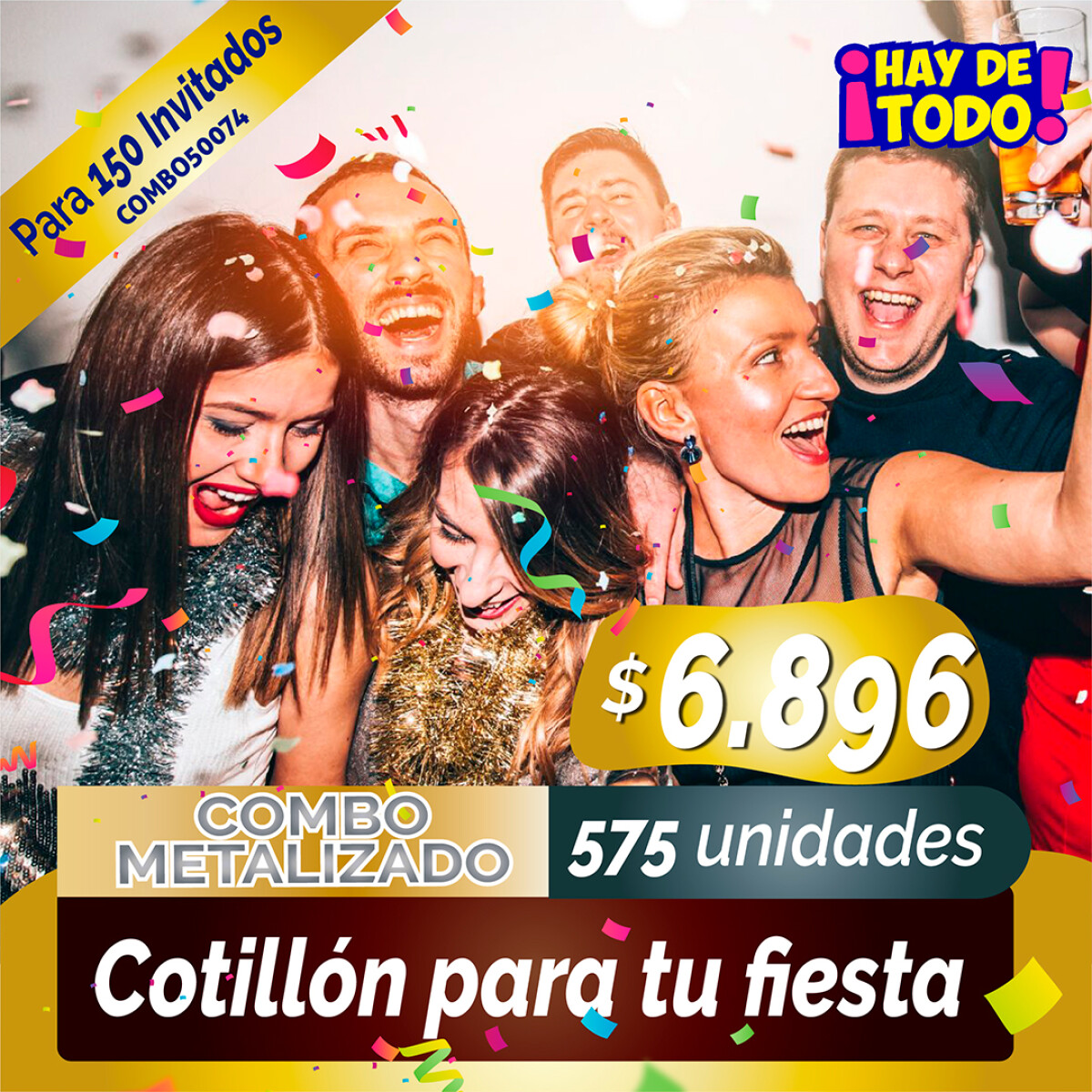 Combo Cotillon Metalizado 150 Invitados - 575 Articulos 