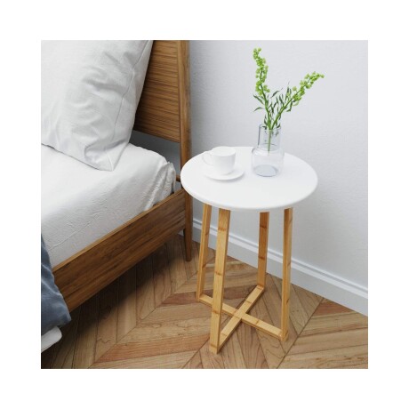 Mesa redonda madera bamboo y blanco 40x40x60cm Mesa redonda madera bamboo y blanco 40x40x60cm