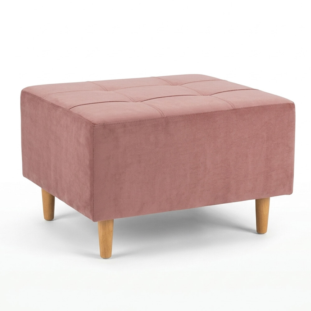 Puff tela y patas de madera Rosa